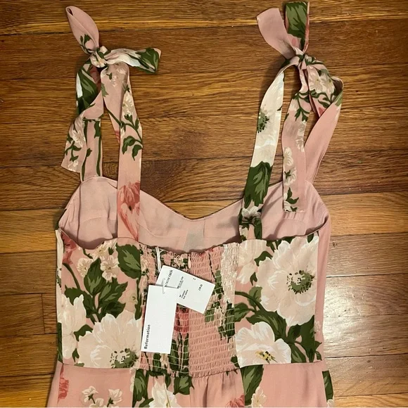 NWT Reformation Nadira Tie Strap Sweetheart Midi Dress Size 8 Rose Garden - Picture 5 of 6